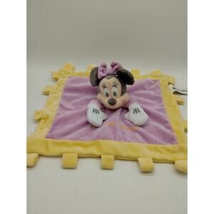 Pink and Yellow Disney Minnie Mouse tabbed Lovey Plush Baby Blanket Security